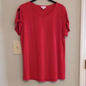 J. Jill Love Linen Cold Shoulder Red Short Sleeve Tee